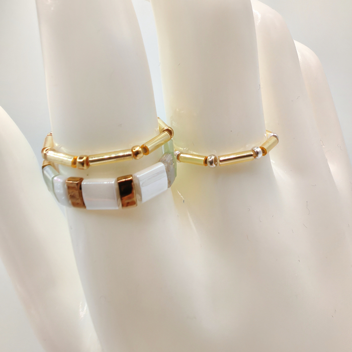 Zuri - Set 3 inele margele Miyuki, placate cu Aur 24K si Argint 925 [2]