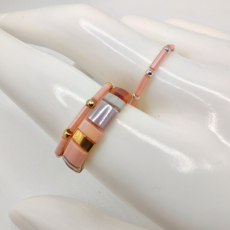 Bijuterii Dama - Asha - Set 3 inele margele Miyuki, placate cu Aur 24K si Argint 925