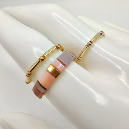 Bijuterii Dama - Asha - Set 3 inele margele Miyuki, placate cu Aur 24K si Argint 925