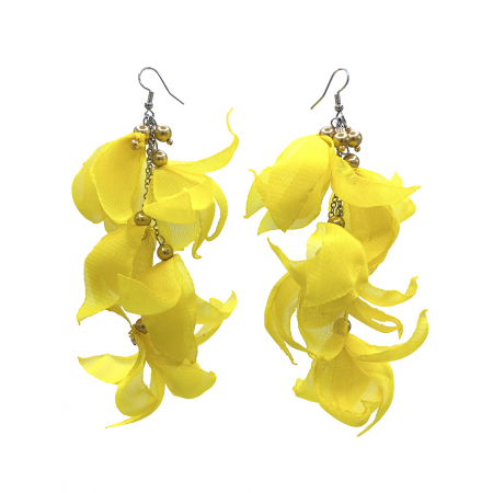 cercei-artistici-frunze-voal-galben-volum