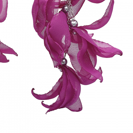 Cercei lungi voluminosi EXTROVERT cu frunze voal magenta purpuriu [1]