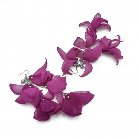 Cercei lungi voluminosi EXTROVERT cu frunze voal magenta purpuriu [2]