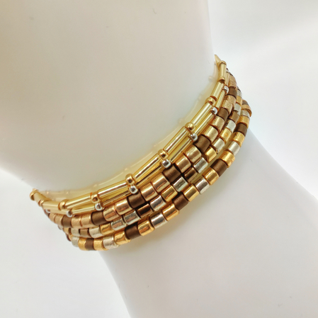 Bijuterii Dama - Faryra - Set 5 bratari margele Miyuki din Japonia, placate cu Aur 24K si Argint 925