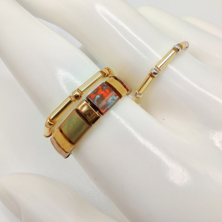 Bijuterii Dama - Isara - Set 3 inele margele Miyuki, placate cu Aur 24K si Argint 925