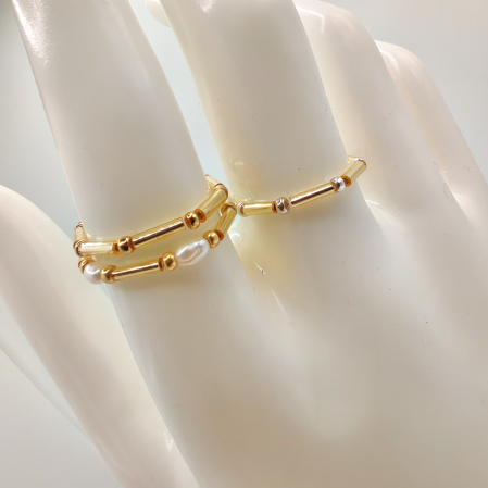 Bijuterii Dama - Luna - Set 3 inele cu perle de cultura, margele Miyuki, placate cu Aur 24K si Argint 925