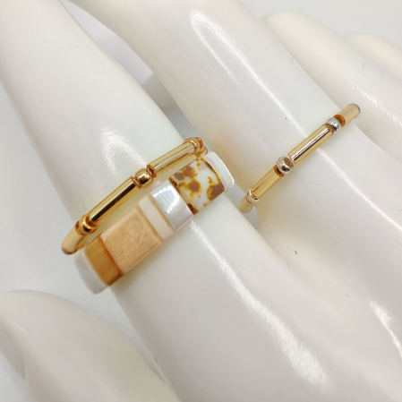 Inele - Lunara - Set 3 inele margele Miyuki, placate cu Aur 24K si Argint 925