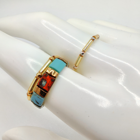 Inele - Saira - Set 3 inele margele Miyuki, placate cu Aur 24K si Argint 925