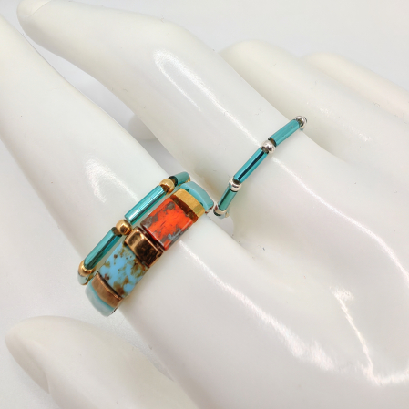 Inele - Saira - Set 3 inele margele Miyuki, placate cu Aur 24K si Argint 925