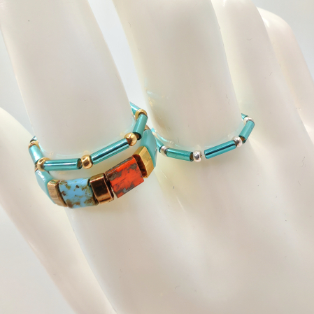 Saira - Set 3 inele margele Miyuki, placate cu Aur 24K si Argint 925 [2]