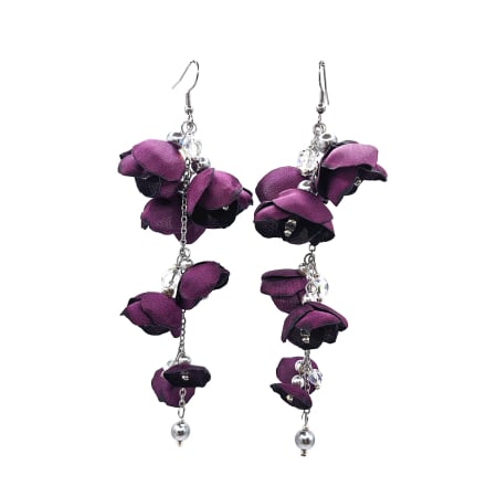 Cercei - cercei-lungi-ciorchine-flori-matase-mov