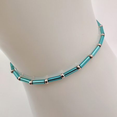 Bratari - Seren - Bratara eleganta foarte subtire din margele Miyuki, albastru cu argintiu, elastica, 2 mm