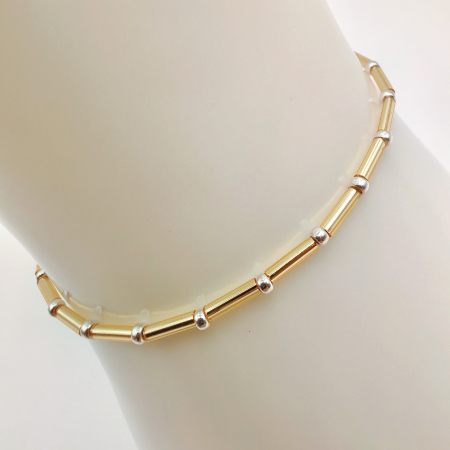 Bratari - Seren - Bratara eleganta foarte subtire din margele Miyuki, auriu cu argintiu, elastica, 2 mm