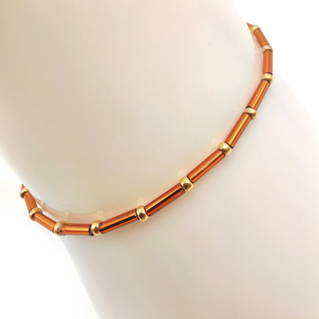 Bratari - Seren - Bratara eleganta foarte subtire din margele Miyuki, maro cu auriu, elastica, 2 mm