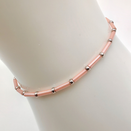 Bratari - Seren - Bratara eleganta foarte subtire din margele Miyuki, roz cu argintiu, elastica, 2 mm
