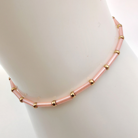 Bratari - Seren - Bratara eleganta foarte subtire din margele Miyuki, roz cu auriu, elastica, 2 mm