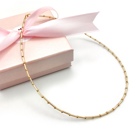 Perle, Pietre si Cristale - Seren - Colier elegant foarte subtire din margele Miyuki, auriu, 2 mm