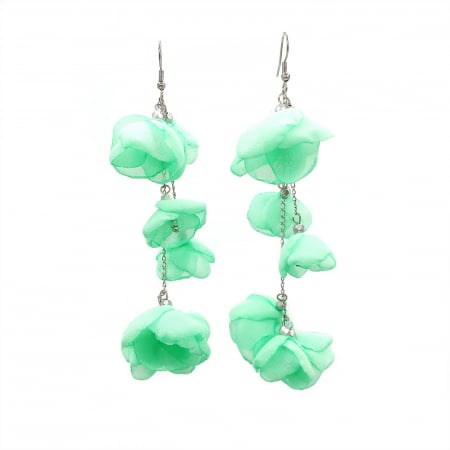 Bijuterii Dama - Cercei-lungi-handmade-flori-voal-verde-menta