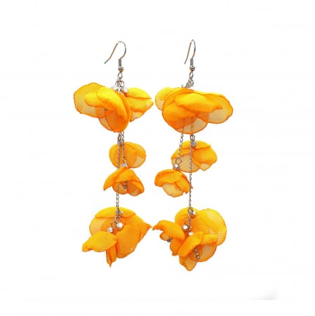 Bijuterii Dama - cercei-flori-voal-portocaliu