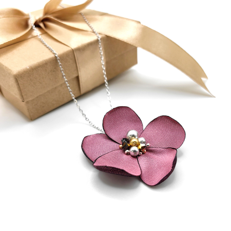 Creatii Proaspete - colier-floare-matase-roz