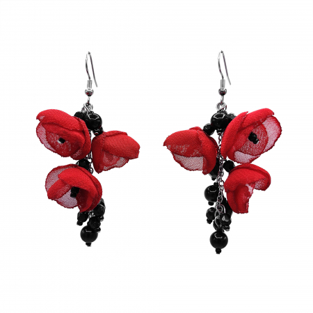 Cercei - cercei-eleganti-sweet-love-perle-cristale-flori-rosii