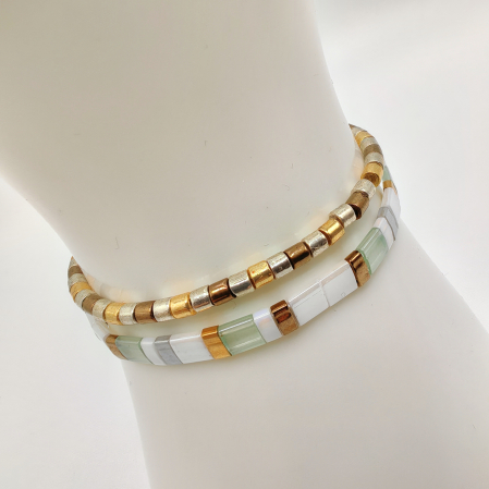 Creatii Proaspete - Zuri - Set 2 bratari elastice cu margele Miyuki, placate cu Aur 24K