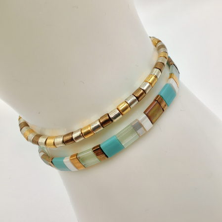 Creatii Proaspete - Zuri - Set 2 bratari elastice multicolor cu margele Miyuki, placate cu Aur 24K