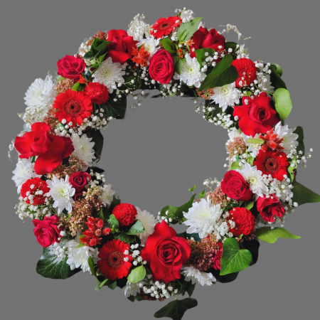 COROANE ROTUNDE - Coroană funerară cu trandafiri roșii