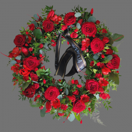 Coroană funerară cu flori roșii [1]