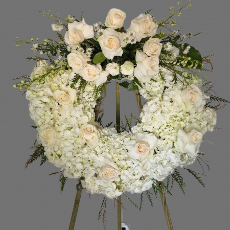 COROANE ROTUNDE - Coroană funerară cu hortensia albă