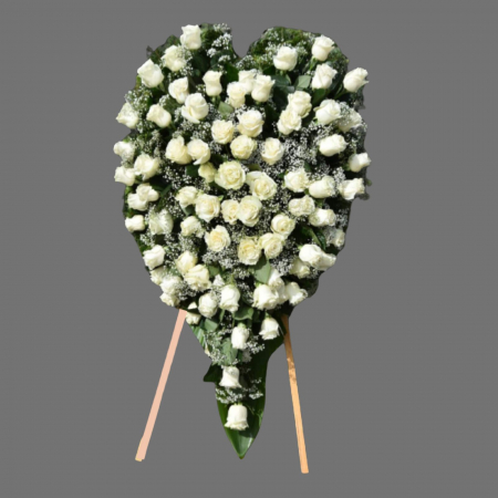 INIMI ȘI CRUCI FUNERARE - Coroană inimă mare cu trandafiri albi