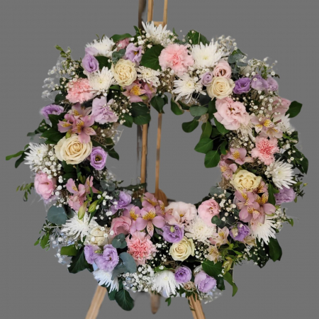 COROANE ROTUNDE - Coroana funerară cu flori pastelate