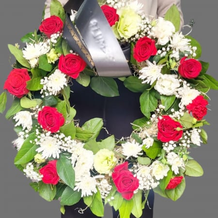 COROANE ROTUNDE - Coroniță funerară roșu cu alb