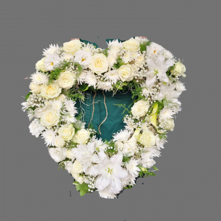 INIMI ȘI CRUCI FUNERARE - Inimă funerară cu flori albe