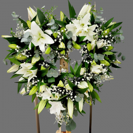 INIMI ȘI CRUCI FUNERARE - Inimă funerară cu crini