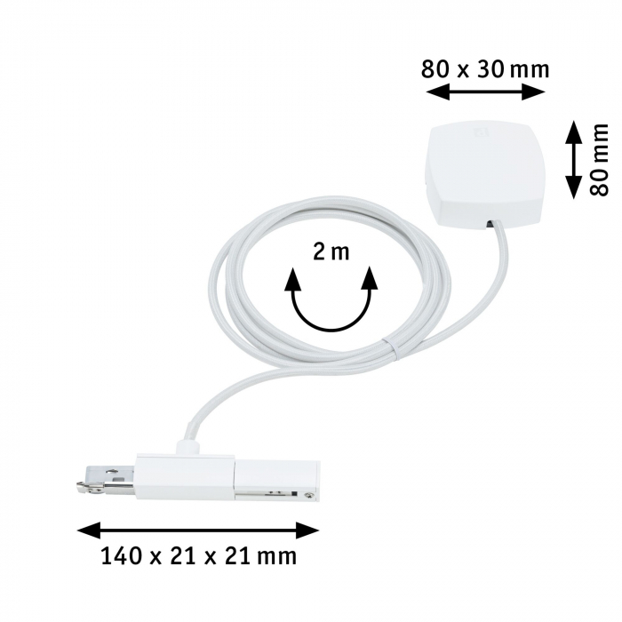 Alimentare de capat cu cablu pentru sina Urail, 2m, max. 1000W, alb Signal [4]