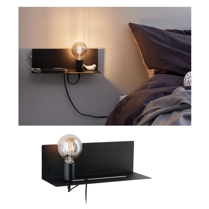 Aplică de pat Devara max 1x40W E27 negru 230V metal, cu priză USB [1]