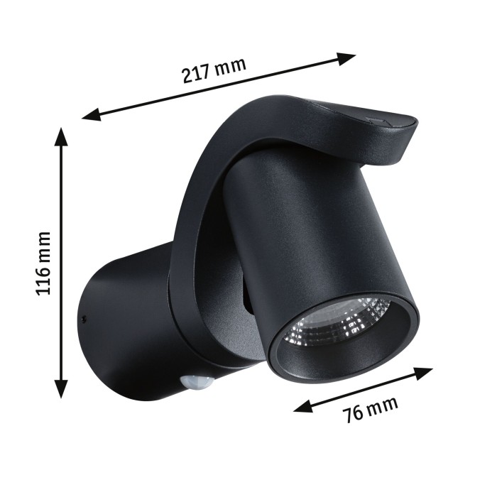 Aplică LED de exterior Cuff, cu senzor de mișcare, IP44, 3000K, 10W, 700lm, 230V, 70°, antracit [3]