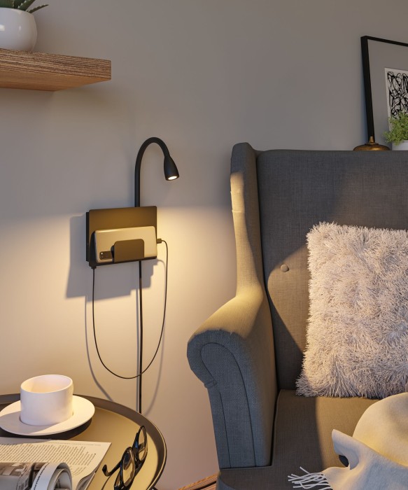 Aplică LED Halina USB C, 2700K, 200lm, 230V, 2,4W, negru mat [6]