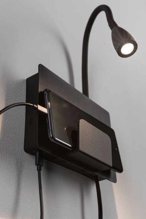 Aplică LED Halina USB C, 2700K, 200lm, 230V, 2,4W, negru mat [9]