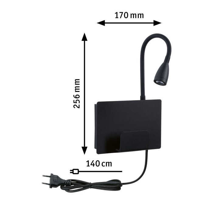 Aplică LED Halina USB C, 2700K, 200lm, 230V, 2,4W, negru mat [4]