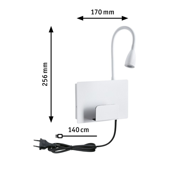Aplică LED Halina USB C, 2700K, 200lm, 230V, 2,4W, alb mat [6]