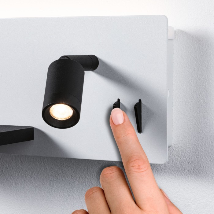 Aplică LED Serra USB C, 2700K, 650lm/200lm, 230V, 5,5/1x2,6W, cu flux luminos variabil, alb mat/negru mat [2]