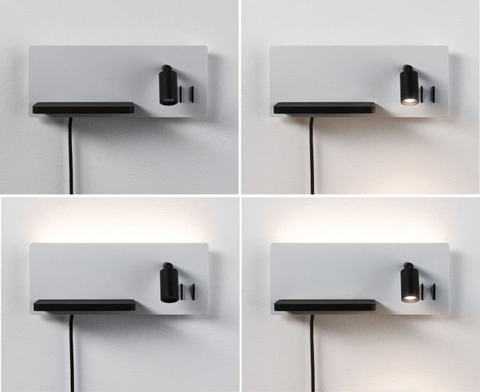 Aplică LED Serra USB C, 2700K, 650lm/200lm, 230V, 5,5/1x2,6W, cu flux luminos variabil, alb mat/negru mat [6]