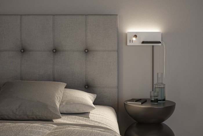Aplică LED Serra USB C, 2700K, 650lm/200lm, 230V, 5,5/1x2,6W, cu flux luminos variabil, alb mat/negru mat [10]
