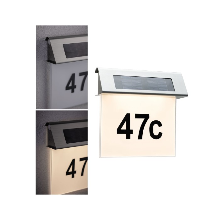 Aplică solară cu număr adresă IP44 LED 1x0,2W inox/alb/Acryl [2]