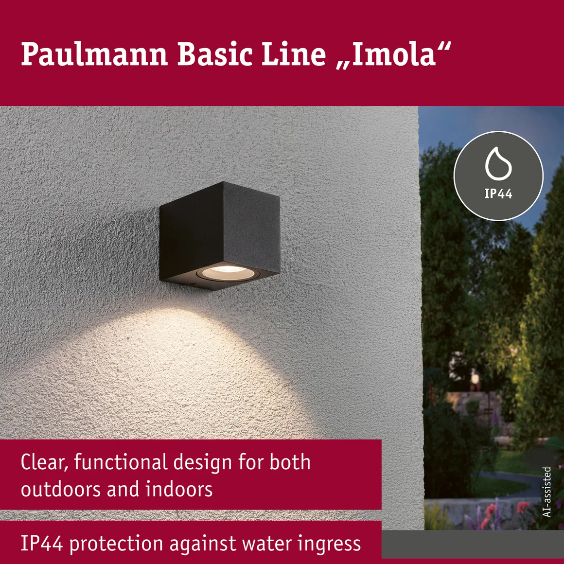 Aplică de exterior Imola, IP44, pătrată, max. 1xGU10, negru mat, aluminiu [8]