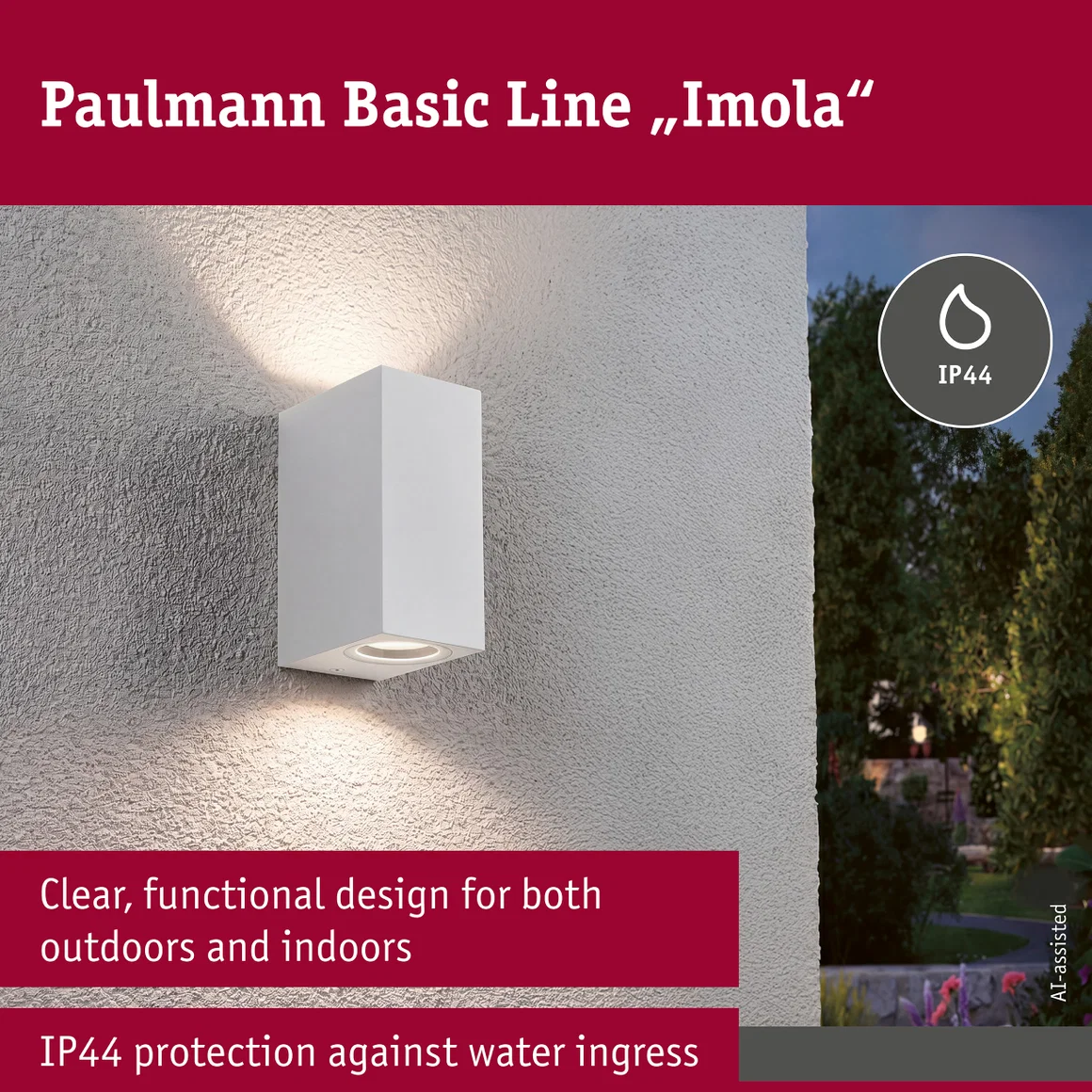 Aplică de exterior Imola, IP44, pătrată, max. 2xGU10, alb mat, aluminiu [8]