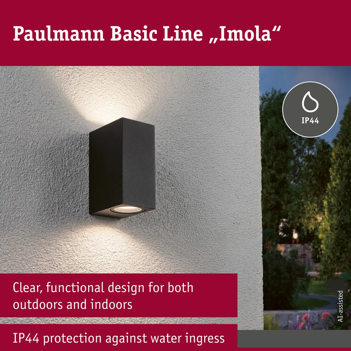 Aplică de exterior Imola, IP44, pătrată, max. 2xGU10, negru mat, aluminiu [9]