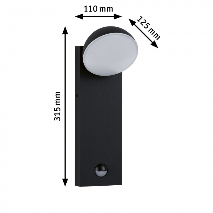 Aplică de exterior Puka LED, IP44, rotundă, 110x125mm, 3000K, 8,5W, 460lm, 230V, antracit, aluminiu, senzor de mișcare [3]