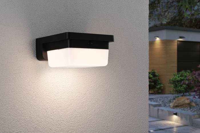 Aplică hibridă LED de exterior Isleen, 230V + Solar, IP44, 163x163mm, 3000K, 2,3W, 230lm, 230V, negru [9]